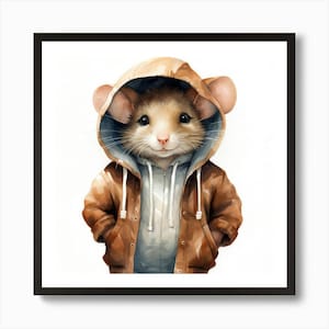 Póster de lienzo con dibujo de rata con capucha en acuarela, enmarcado, para pared