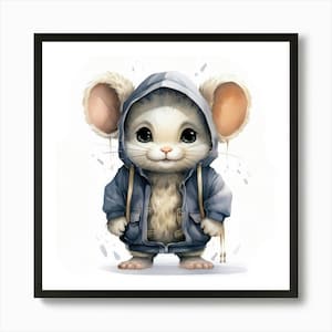 Póster de chinchilla de acuarela enmarcado, impresión en lienzo.