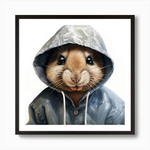 Póster de lienzo con diseño de jerbo de acuarela enmarcado en un gancho.