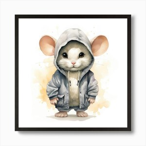 Póster de chinchilla de acuarela enmarcado, impresión en lienzo.