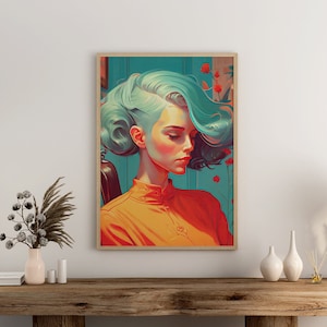 Digital Hair Poster, Hairdressing Printable Art, Woman Portrait, Salon Wall Art, Beauty Salon Decor, Hairdresser Print, Hair Stylist Gift