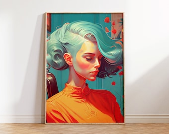 Hair Salon Art Print Woman Portrait, Beauty Salon Decor