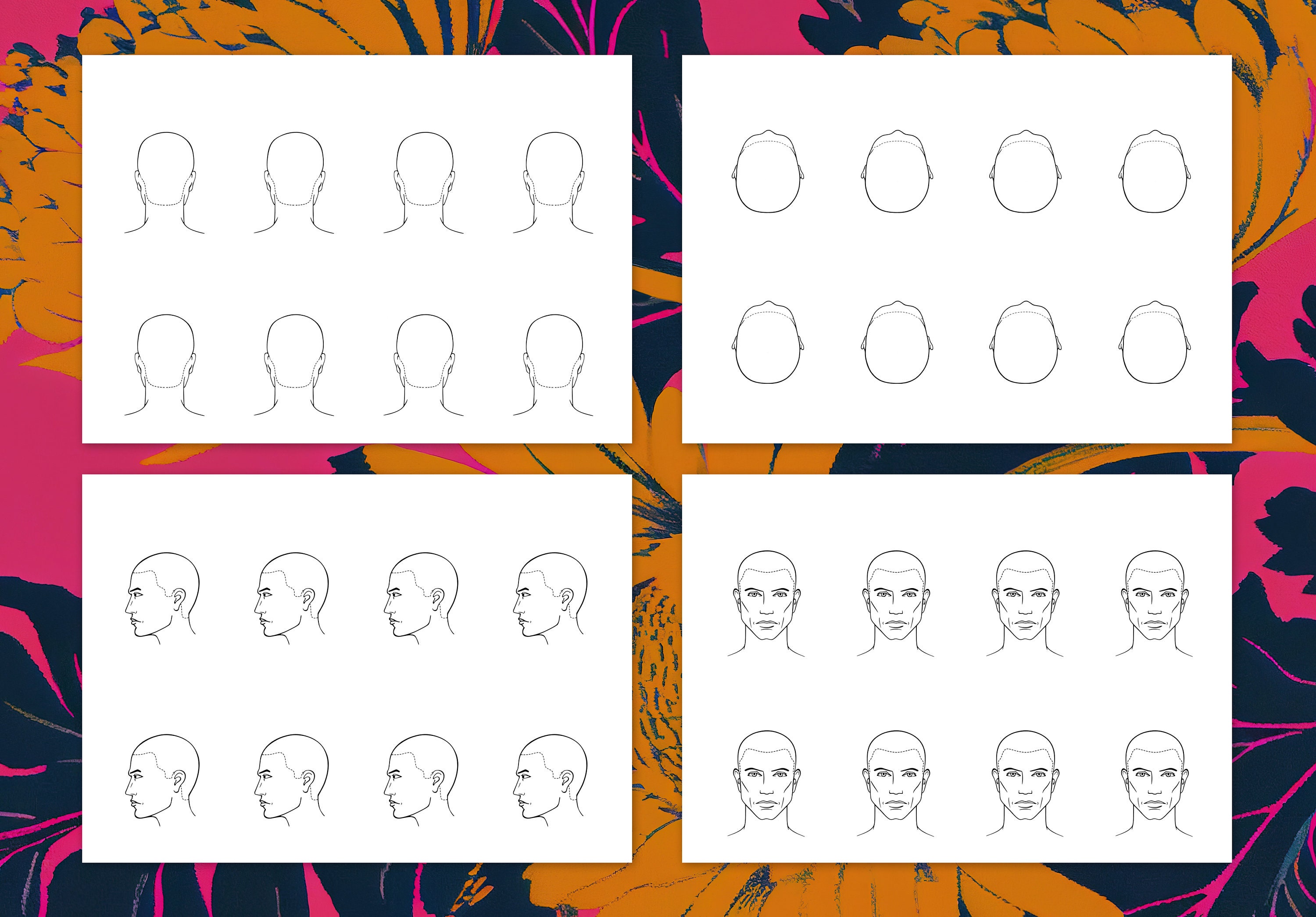 Barber Printable Head Sheets. Barbering Head Printouts. Technical Head ...