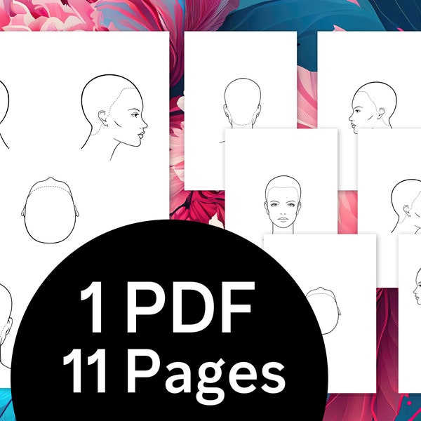 Instant Download Printable head sheets. Hairdresser head printouts. Technical head sheets. Female Head illustrations. Hairdressing diagram