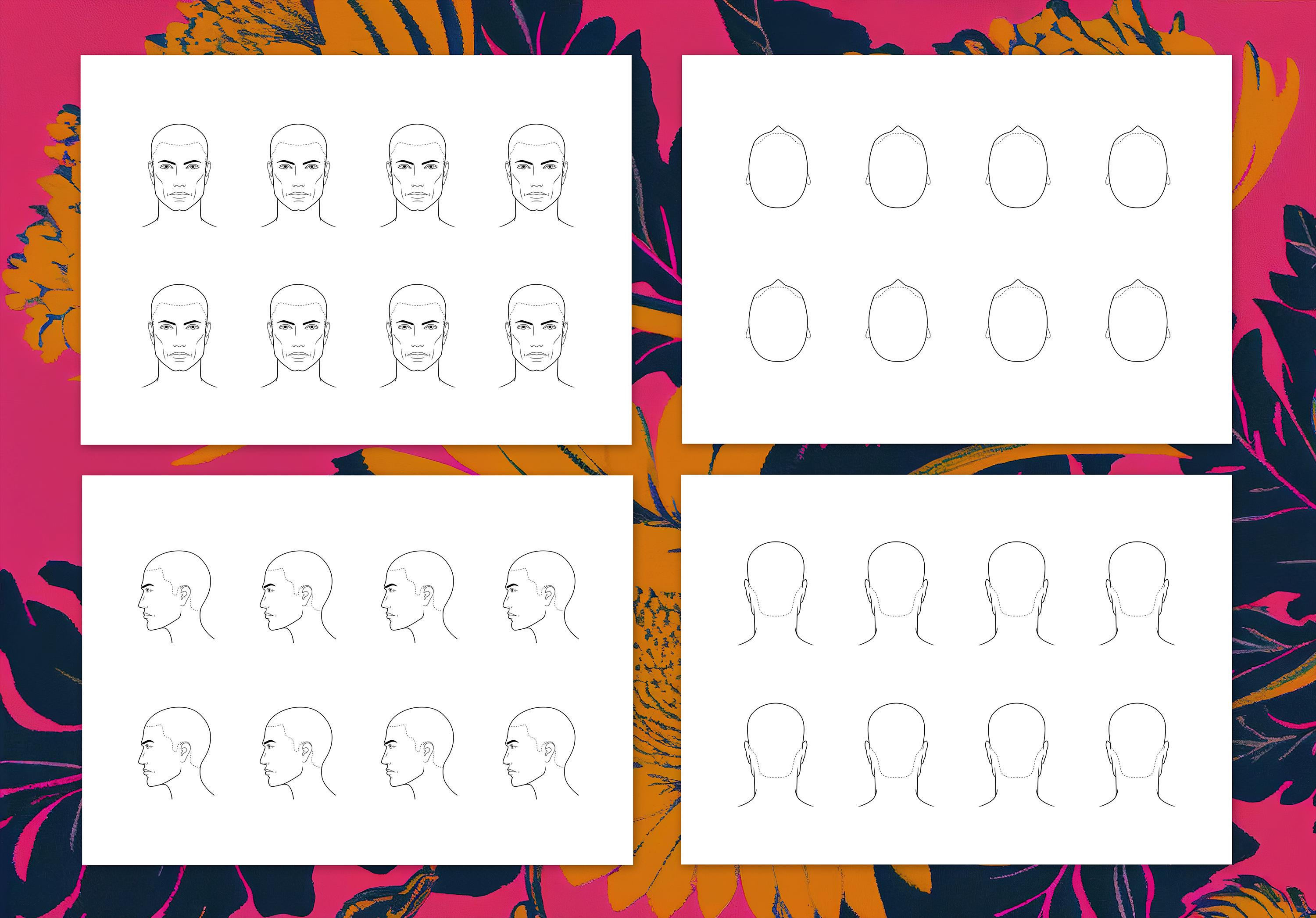 Barber Head Sheets: Printable Male Head Illustrations (A4 PDF) - Etsy