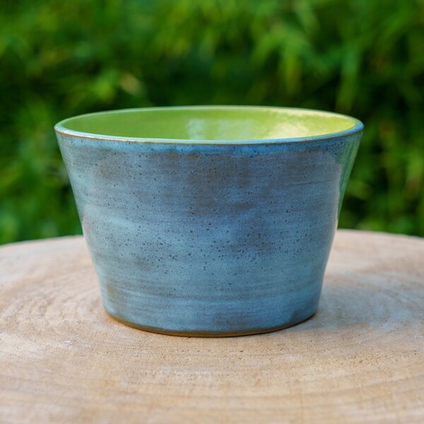 Blue and Anise ceramic planter. Blue and green stoneware planter for indoor plants. Handmade plant pot for outdoor plants.