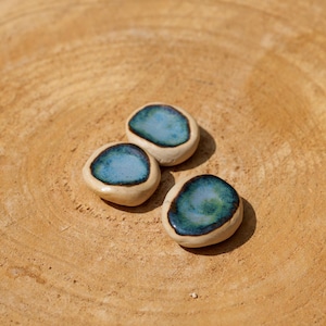 Blue and bronze ceramic Worry Stone. Shiny anti-stress pebbles. Ceramic relaxation stone. Ceramic calming stones.