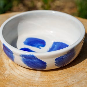 Decorative white and blue soup plate. Blue ceramic plate. Large handmade pottery trinket dish.