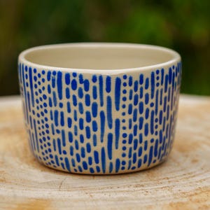 Blue ceramic decorative pot. Small beige and blue ceramic bowl. Decorative pottery bowl. Handmade pottery.