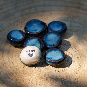 Worry Stones Thank You Ceramic. Inspirational Anti-Stress Pebble. Ceramic Relaxation Stone. Worry Stone Thank You Blue