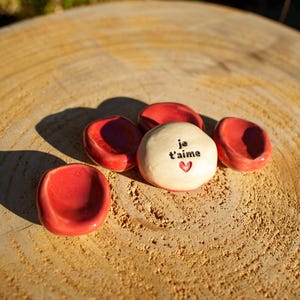 Worry Stones I Love You Red Ceramic. Inspiring Anti-Stress Pebble. Ceramic Relaxation Stone.