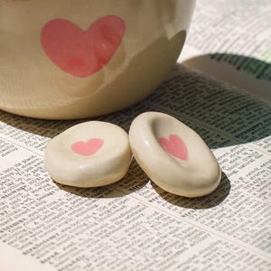 Worry Stone Pink Ceramic Heart. ADHD Stress Relief Pebble. Ceramic Relaxation Stone. Thumb Stone for Relaxation.
