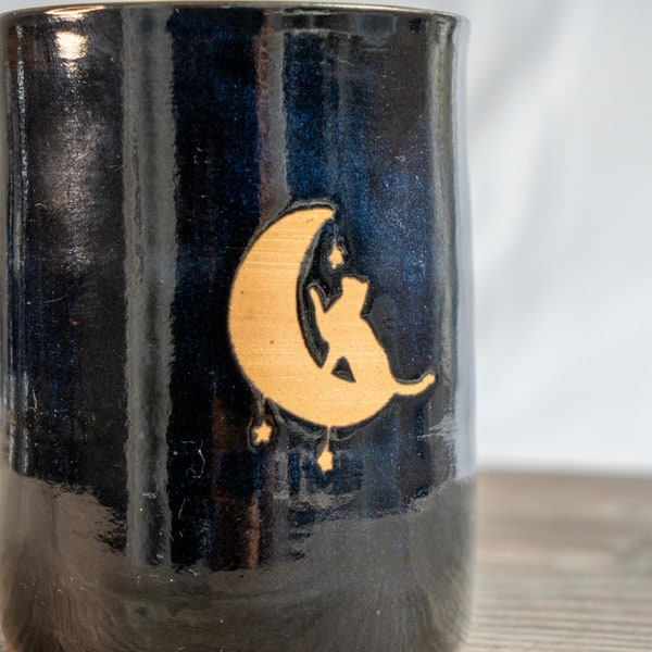 Pot en céramique Chat Noir en grès. Vase en céramique grès Noir bleuté.  Vase Chat. Cache-pot en poterie grès.  Poterie fait main.