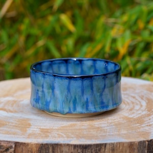 Straight blue ceramic bowl with scales. Blue and green stoneware ceramic pot. Stoneware pottery vase. Handmade pottery.