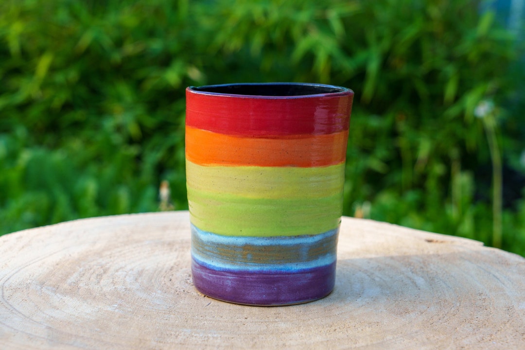 Ceramic Rainbow Vase. Rainbow Stoneware Vase for Bouquet of Flowers