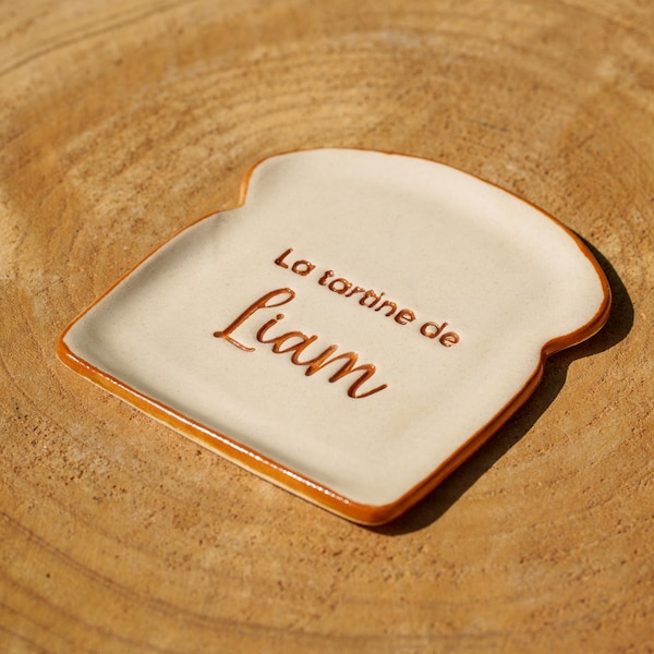 Personalized ceramic toast plates for decoration.