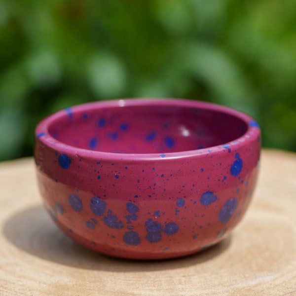 Red and blue earthenware bowl. Blue and red earthenware bowl. Handmade blue ceramic planter for green plants. Crystallized ceramic.