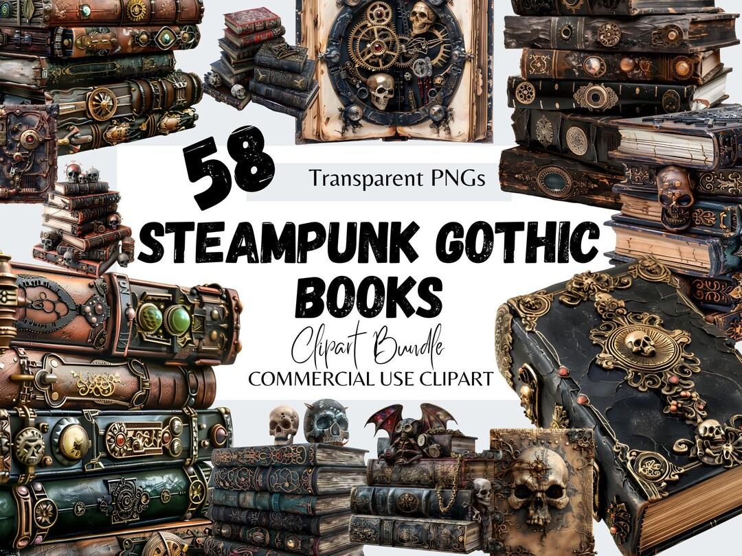 Steampunk Gothic Books Clipart Bundle, Victorian Gothic Industrial ...