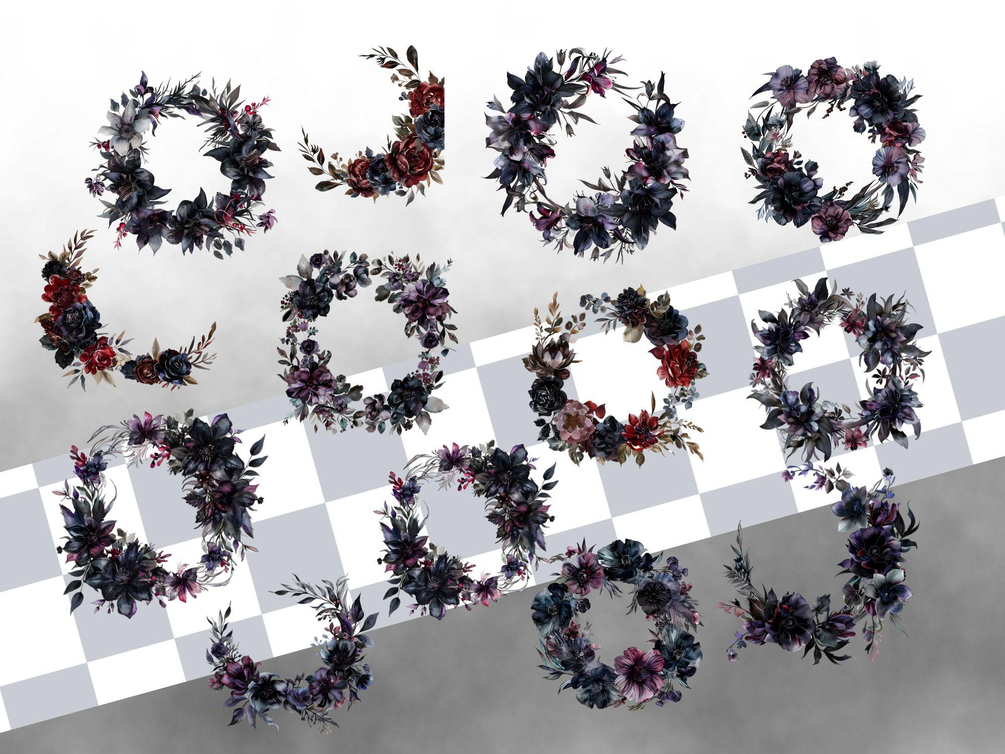 Gothic Floral Wreath Clipart Bundle, Dark Botanical Elegance, Mystical ...