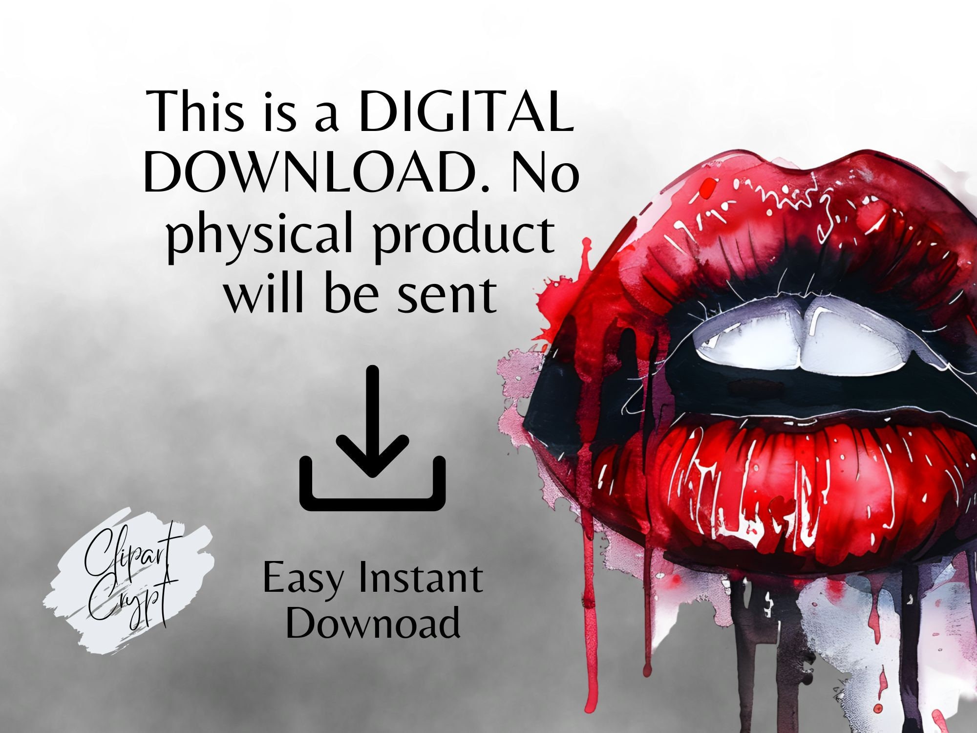 Gothic Dripping Lip Clipart Bundle, Goth Lipstick PNG, Black & Red Lips ...