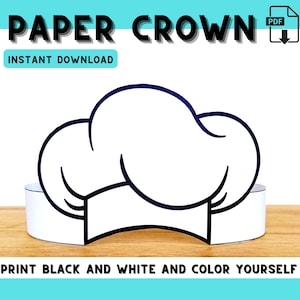 Kit para colorir Coroa de Chef para Crianças, Faça Você Mesmo, Chapéu para Brincar de Faz de Conta, Atividade em Sala de Aula, Fantasia para Festa de Aniversário (PDF para Download)