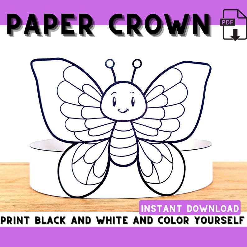 Butterfly Crown Craft Printable Kids Coloring Hat DIY Costume Pretend ...