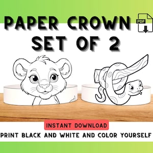 Crown Printable PDF | Sneak and Lion | Kids DIY Costume Craft | Coloring Party | Birthday Activity | Instant Download