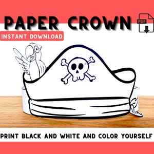 Kids DIY Costume Craft | Paper Pirate Crown Printable | Headband pdf | Coloring Party Favor | Pirate Birthday Activity | Instant Download