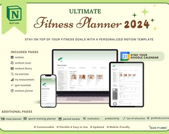 2024 Gesundheit & Fitness Planer Notion Vorlage Gym Workout Tracker Gewichtsverlust Tracker Übung Journal Ziele und Gewohnheit Mahlzeitenplaner