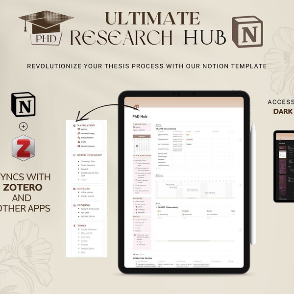 Notion PhD Dissertation Thesis Planner Undergraduate Research Planner, Thesis Template 2024 Digital Planner, PhD Student Planner iPad