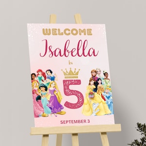 Plaque de bienvenue princesse Plaque d'anniversaire de princesse Affiche de bienvenue de princesses Décorations de fête de princesse Thème de la princesse MODIFICATION numérique instantanée