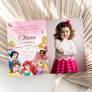 Princess Invitation with Photo Princess Birthday Invitation with Picture Girl Princesses Party Invitation Pink EDITABLE Instant Digital