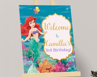 Little Mermaid Welcome Sign The Little Mermaid Birthday Sign Ariel Welcome Poster Party Decorations Theme Instant Digital EDITABLE