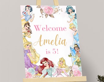 Princess Welcome Sign Princess Birthday Sign Princess Welcome Poster Princess Party Decorations Princesses Theme Instant Digital EDITABLE
