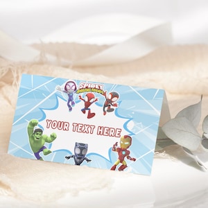 Tente de nourriture de Spidey et ses incroyables amis Carte de tente d'anniversaire de Spidey Étiquette de nourriture de Spidey Étiquettes de nourriture de fête de Spidey et ses amis MODIFIABLES