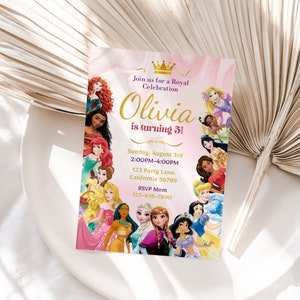 Invitation d'anniversaire de princesse Invitation de princesse Soirée à thème princesses Inviter une fille rose Modèle modifiable numérique instantané personnalisé imprimable