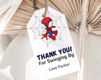 Spidey and his Amazing Friends Thank You Tags Spidey Birthday Favor Tags Spidey Party Favor Tags Gift Labels EDITABLE Instant Digital