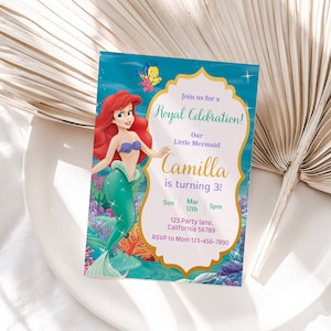 Faire-part de la petite sirène Faire-part d'anniversaire de la petite sirène Faire-part d'anniversaire d'Ariel Invitation de fête de la petite sirène MODIFICATION numérique instantanée