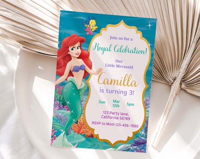 Little Mermaid Birthday, Ariel Printable Birthday Invitation, Mermaid ...