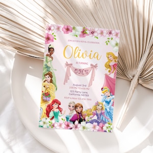 Invito per il primo compleanno della principessa Invito per la principessa Invito per il primo compleanno della principessa Invito alla festa di compleanno delle principesse Ragazza rosa MODIFICABILE