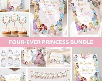 Princess Birthday Invitation Bundle Princess Invitation Princess Party Decoration Princesses Theme Invite Decor Girl EDITABLE
