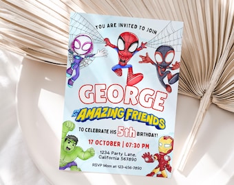 Spidey And His Amazing Friends Birthday Invitation Spidey Invitation Spidey Party Spidey And Friends Boy Invite EDITABLE Instant Digital