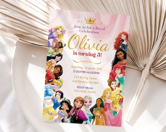 Princess Birthday Invitation Princess Invitation Princesses Party Invitation Girl Royal Birthday Invitation Pink EDITABLE Instant Digital