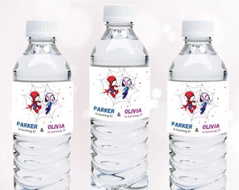 Etiquetas para botellas de agua de Spidey y sus increíbles amigos, envoltorios para botellas de Spidey, decoración para fiesta de cumpleaños de Spidey y sus amigos (EDITABLE)