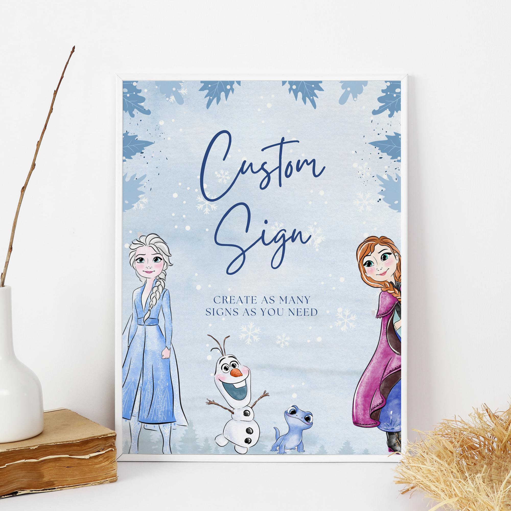 Frozen Custom Sign Frozen Party Signs Frozen Birthday Sign Elsa Party Decor Frozen Decorations Elsa Custom Text EDITABLE Instant Digital