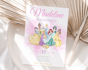 Princess Birthday Invitation Princess Invitation Princess Party Invitation Princesses Girl Theme Invite EDITABLE Instant Digital Printable