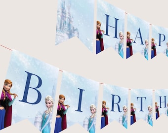 Frozen Birthday Banner Four The First Time In Forever Decoration  Frozen 4th Birthday Bunting Elsa Decor Party Anna Flag PRINTABLE
