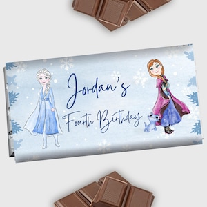 Etiqueta de chocolate congelado Envoltorio de barra de caramelo congelado Envoltorio de caramelo Elsa Fiesta de cumpleaños congelada Favor 1.55 oz Barra de chocolate EDITABLE Digital instantáneo