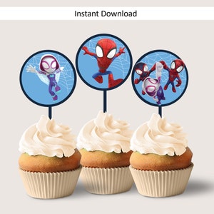 Spidey Cupcake Topper Spidey and His Amazing Friends Cup Cake Toppers Printable Kids Birthday Toppers Spiderman Decor Blue Instant digital