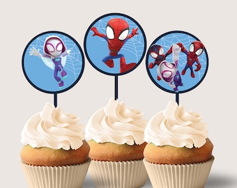 Spidey Cupcake Topper Spidey und seine erstaunliche Freunde Cup Cake Toppers druckbare Kindergeburtstag Toppers Spiderman Dekor Blau Instant digital
